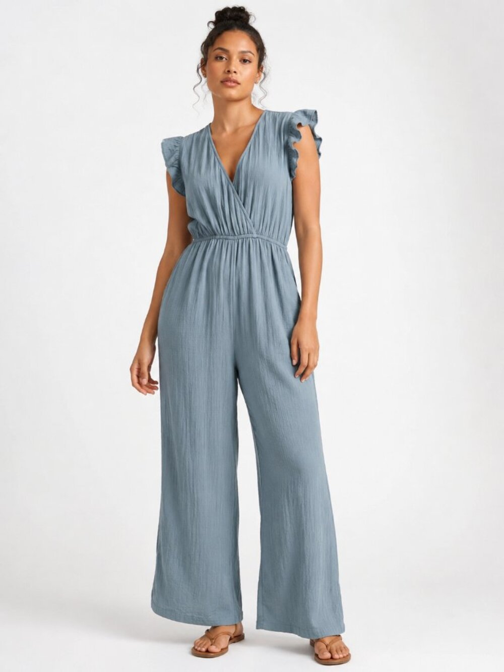 Sim & Sam Cotton Gauze Wide Leg Jumpsuit Blue Women’s Medium
